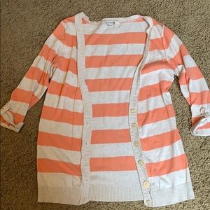 Peach and beige quarter sleeve cardigan